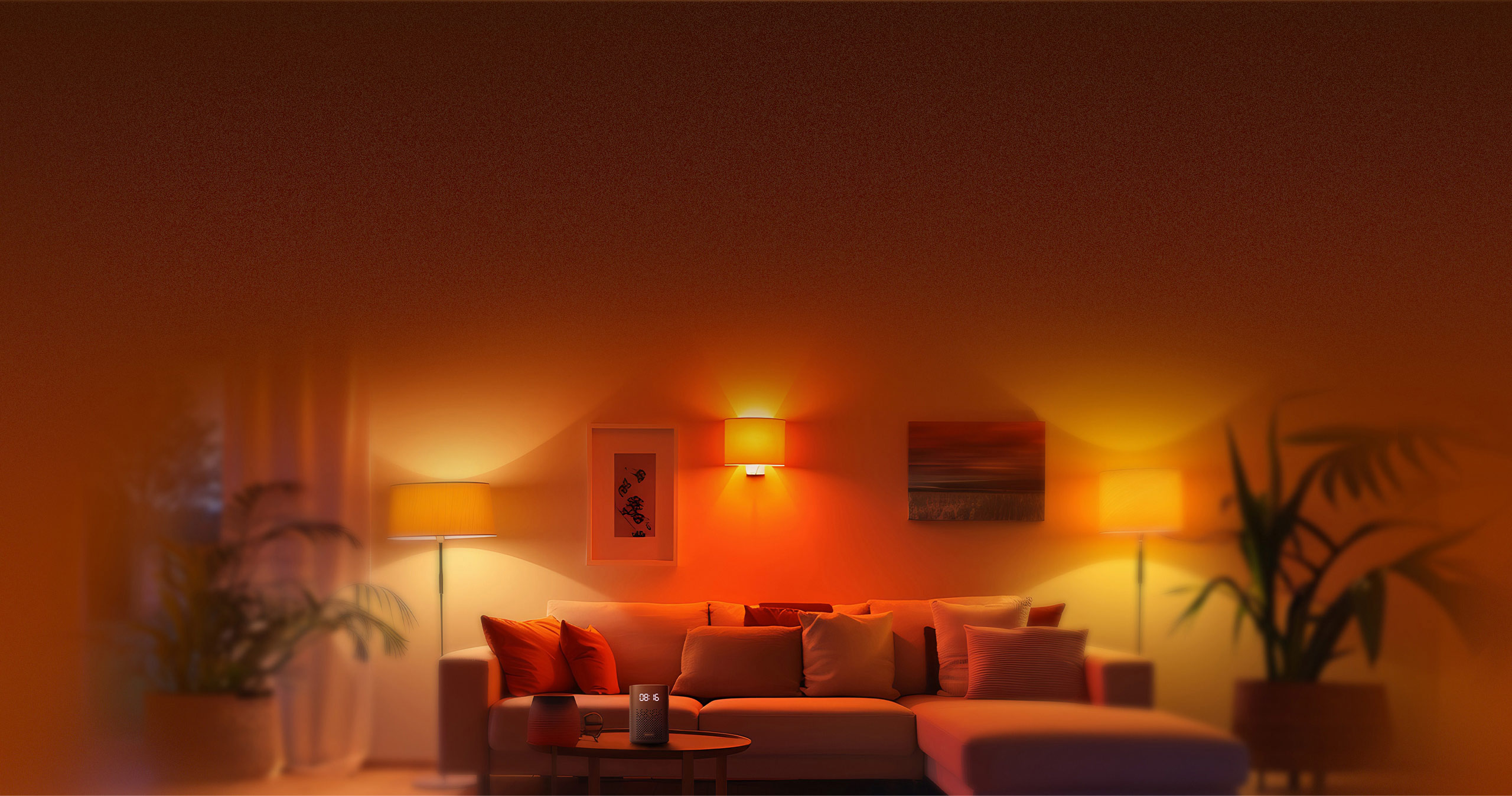 Дневна с топло осветление, управлявано от смарт крушка Xiaomi Smart LED Bulb