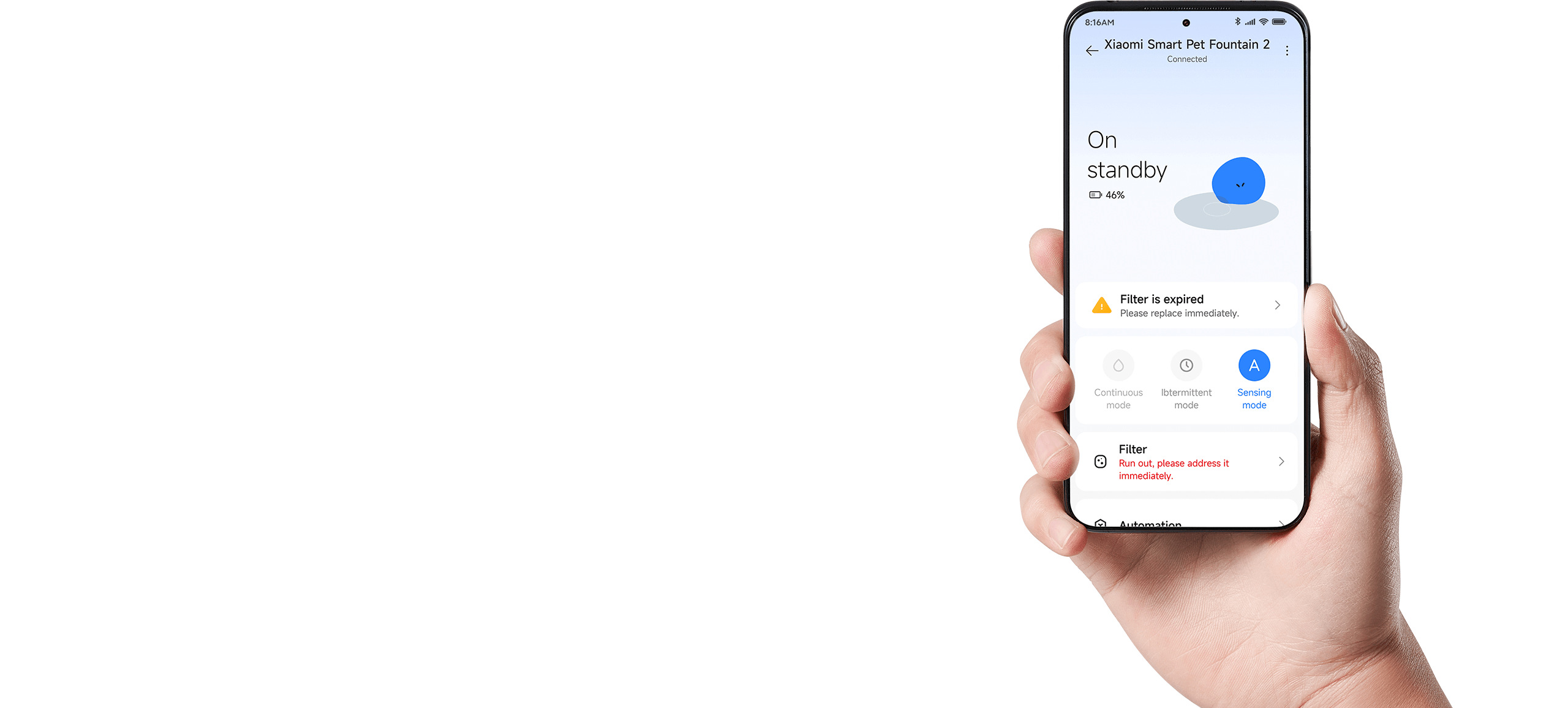 Проследяване на ресурса на филтъра Xiaomi Smart Pet Fountain Filter 2 в приложението Xiaomi Home