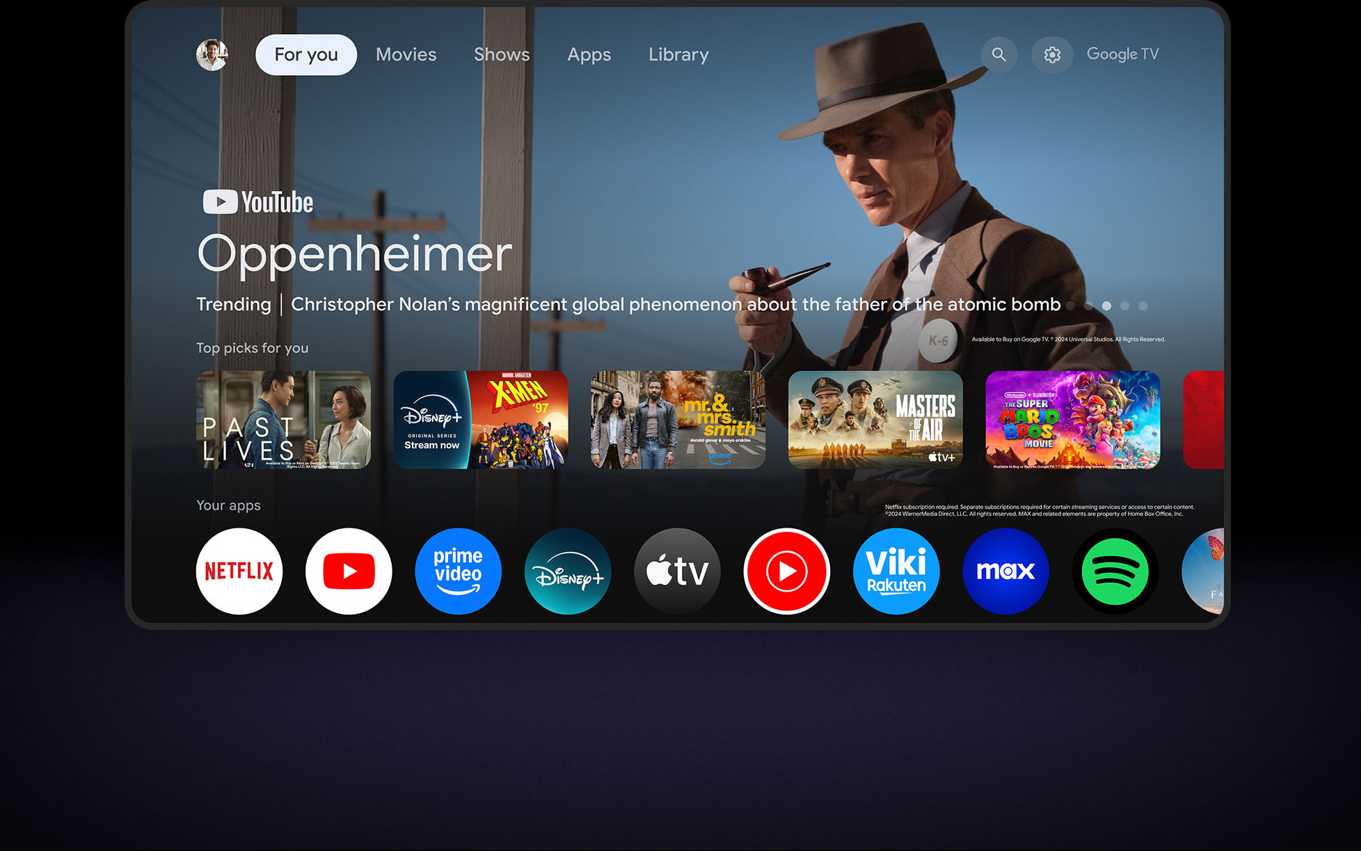 Интерфейсът на Google TV, прожектиран от Xiaomi Smart Projector L1 Pro