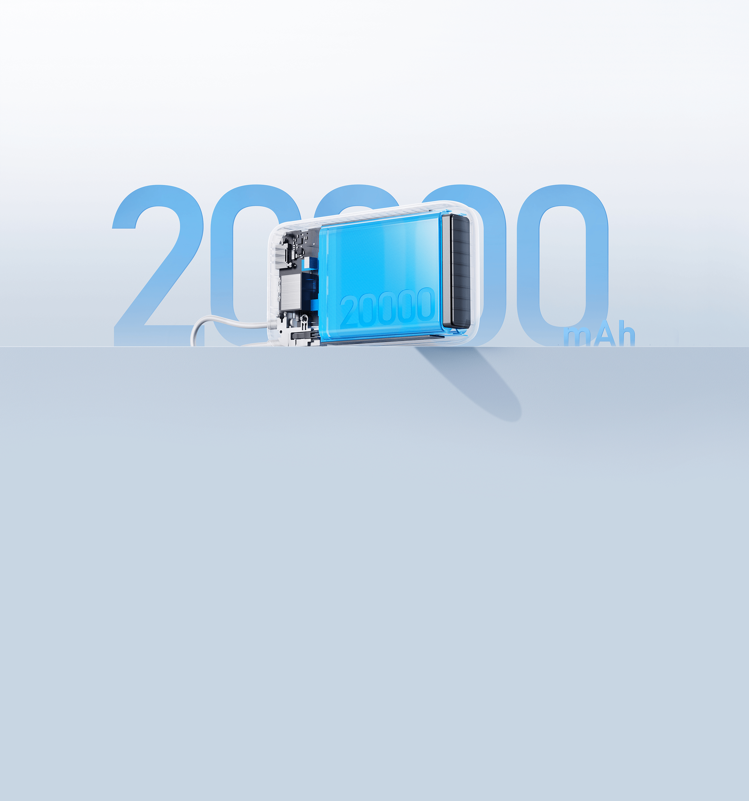 Разрез на клетките на Xiaomi Power Bank 20000mAh (Integrated Cable) с надпис 20000 mAh