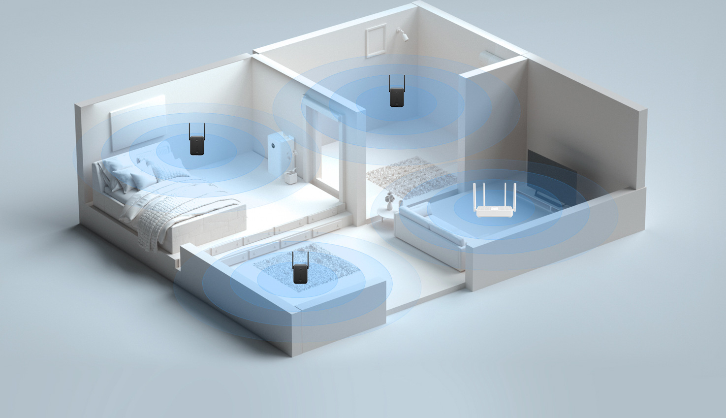 Схема на апартамент с WiFi покритие във всички стаи чрез Mi WiFi Range Extender AC1200