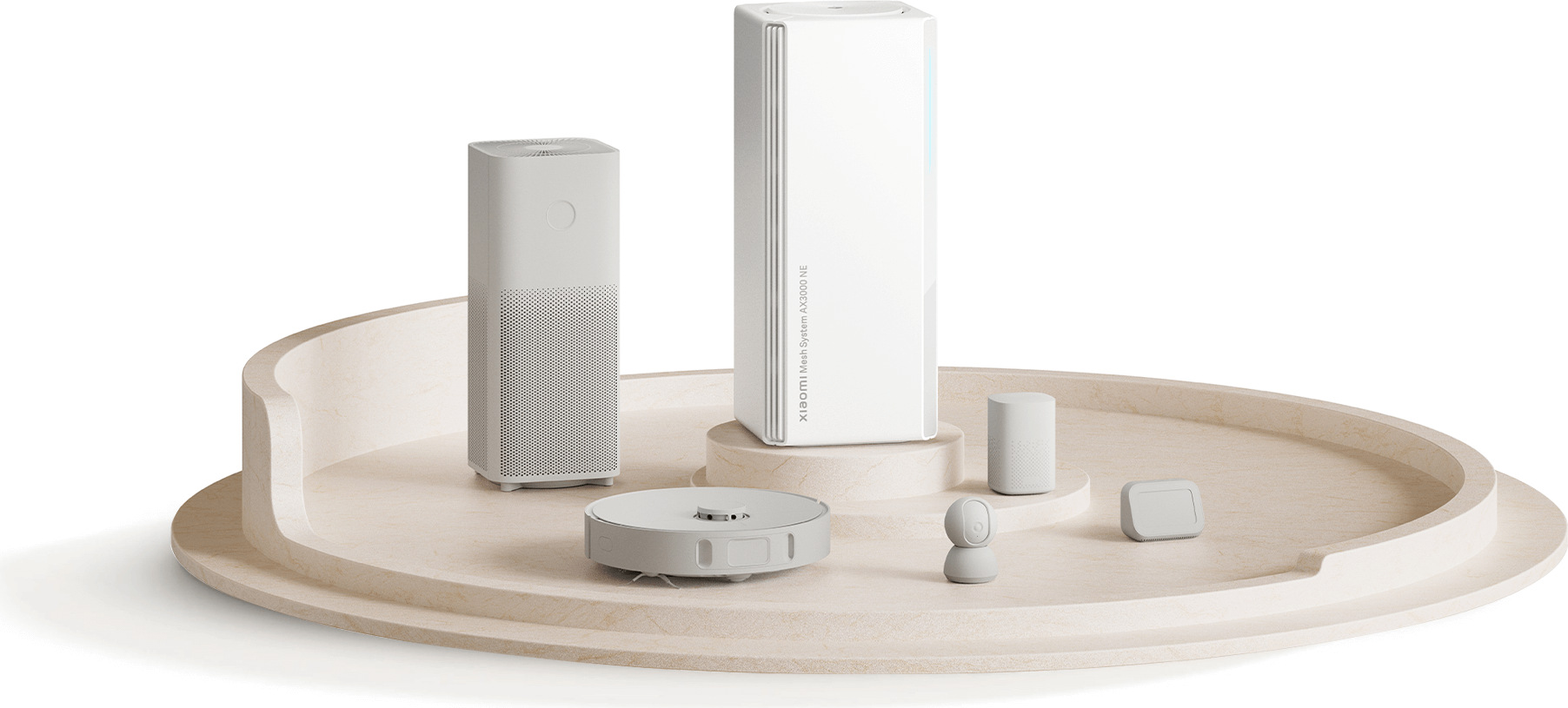 Xiaomi Mesh System AX3000 NE заедно със смарт устройства Xiaomi