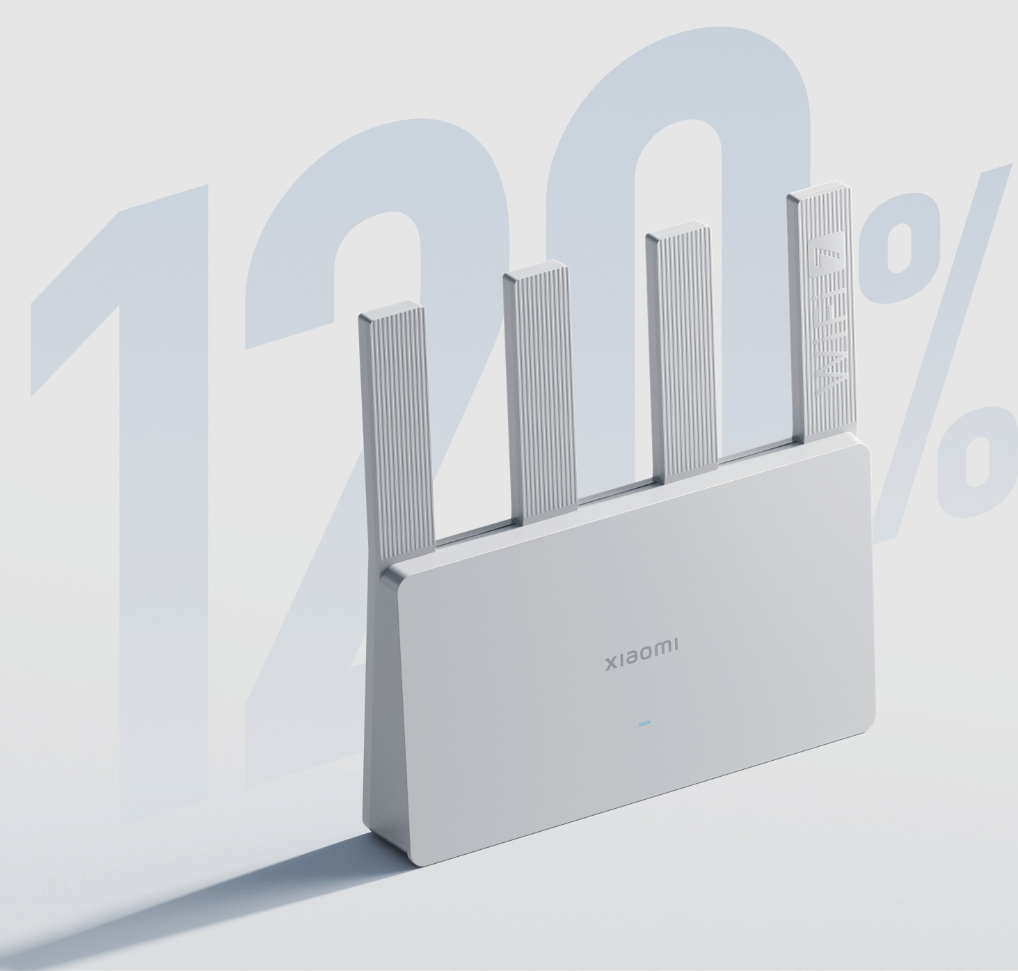 Xiaomi Router BE3600 2.5G на фона на надпис 120% – по-висока скорост с 4K QAM