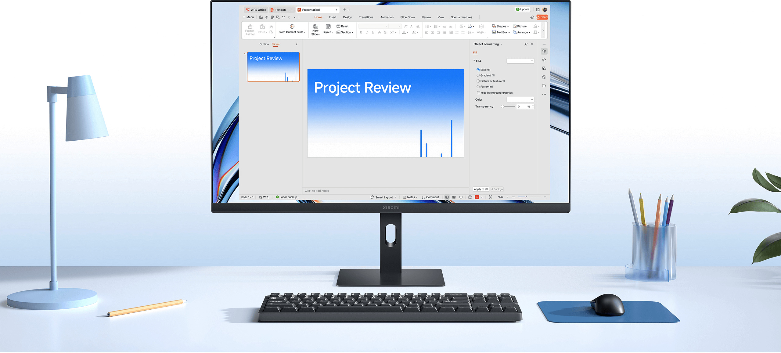 Xiaomi Monitor A24i 2026 на работно бюро с клавиатура и мишка