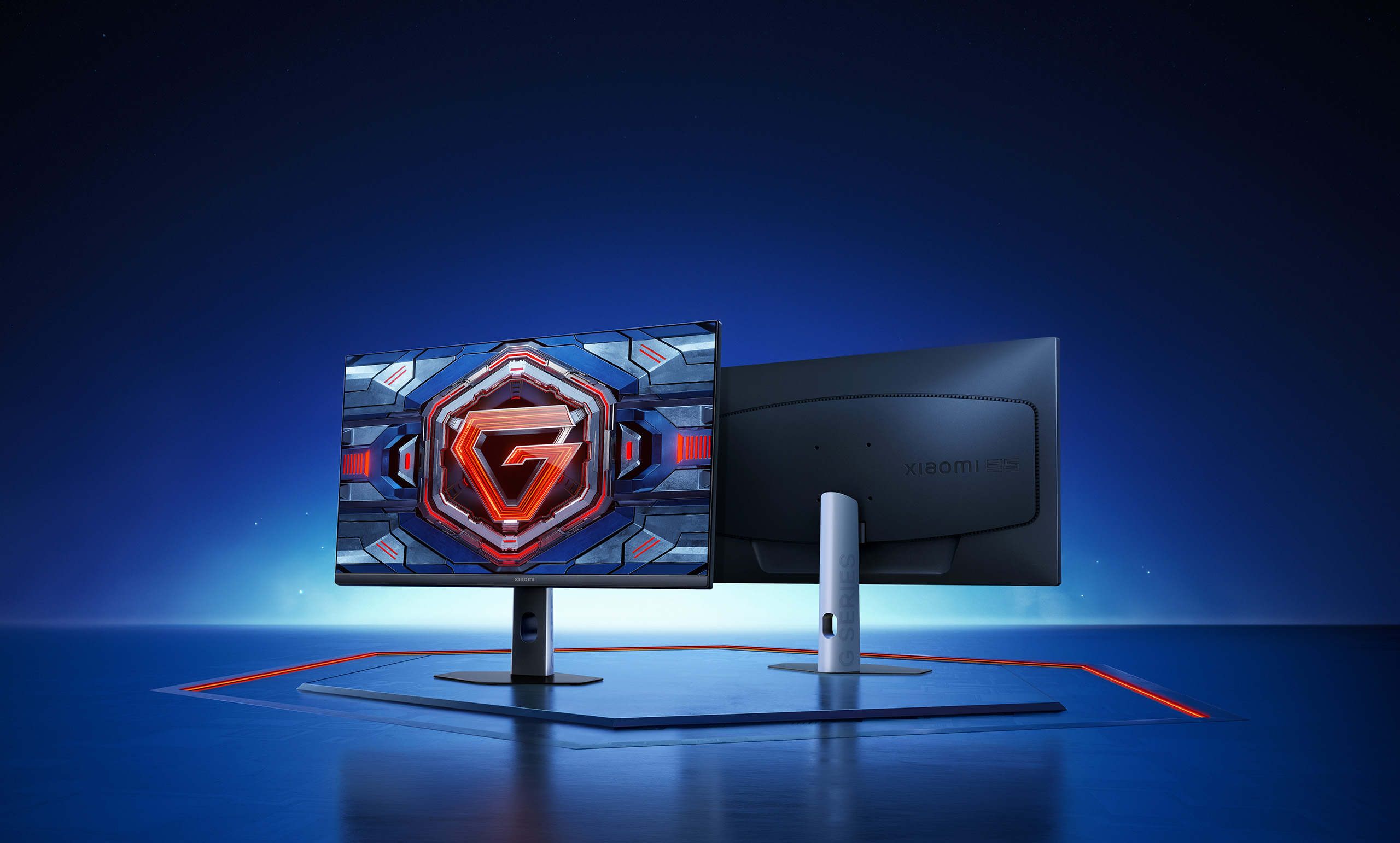 Геймърски монитор Xiaomi Gaming Monitor G25i 2026 в изглед отпред и отзад