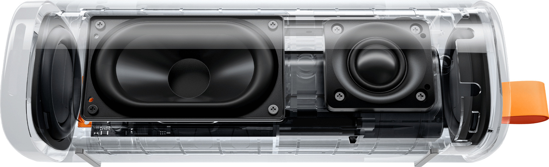 Разрез на Xiaomi Sound Outdoor 30W със субуфер и два пасивни радиатора