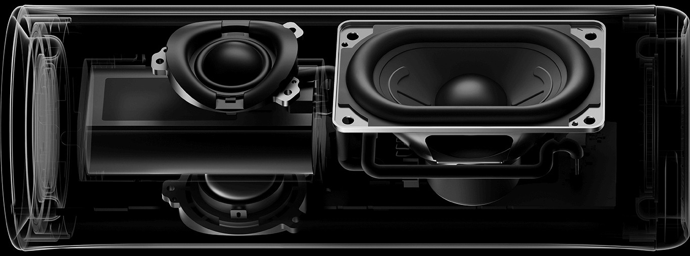 Разрез на вътрешната акустична структура на Xiaomi Bluetooth Speaker с петте компонента