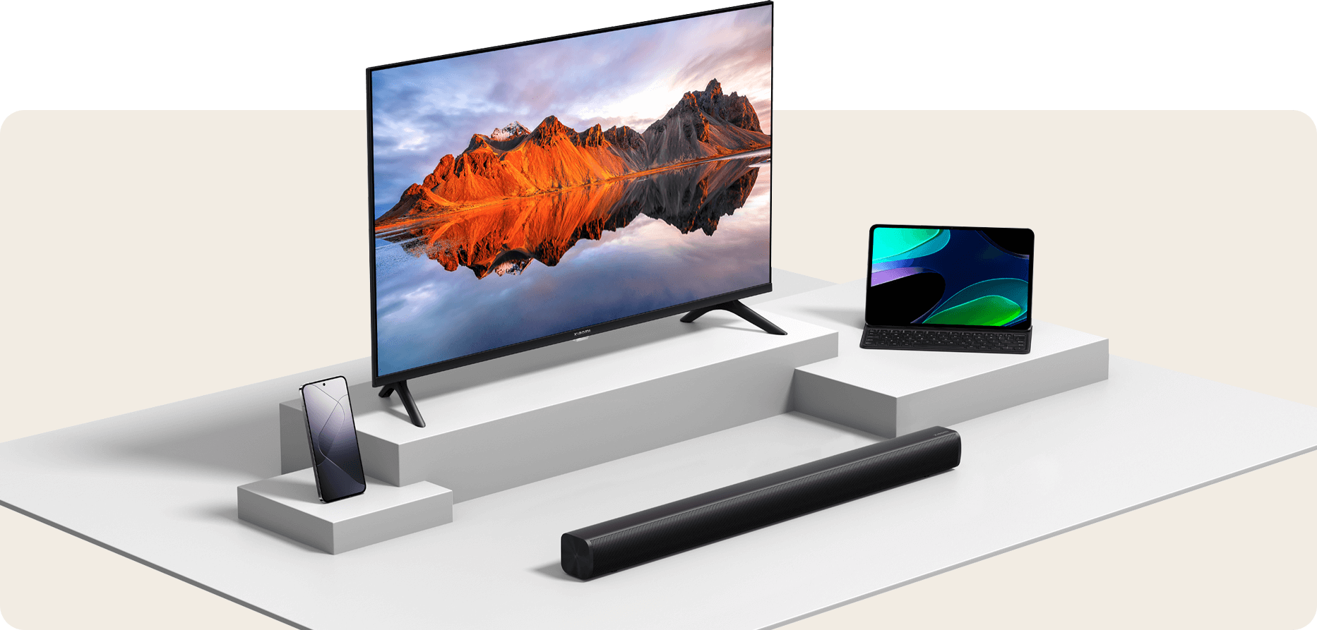 Саундбар Xiaomi Soundbar 2.0ch, свързан по Bluetooth 5.3 с телевизор, таблет и смартфон