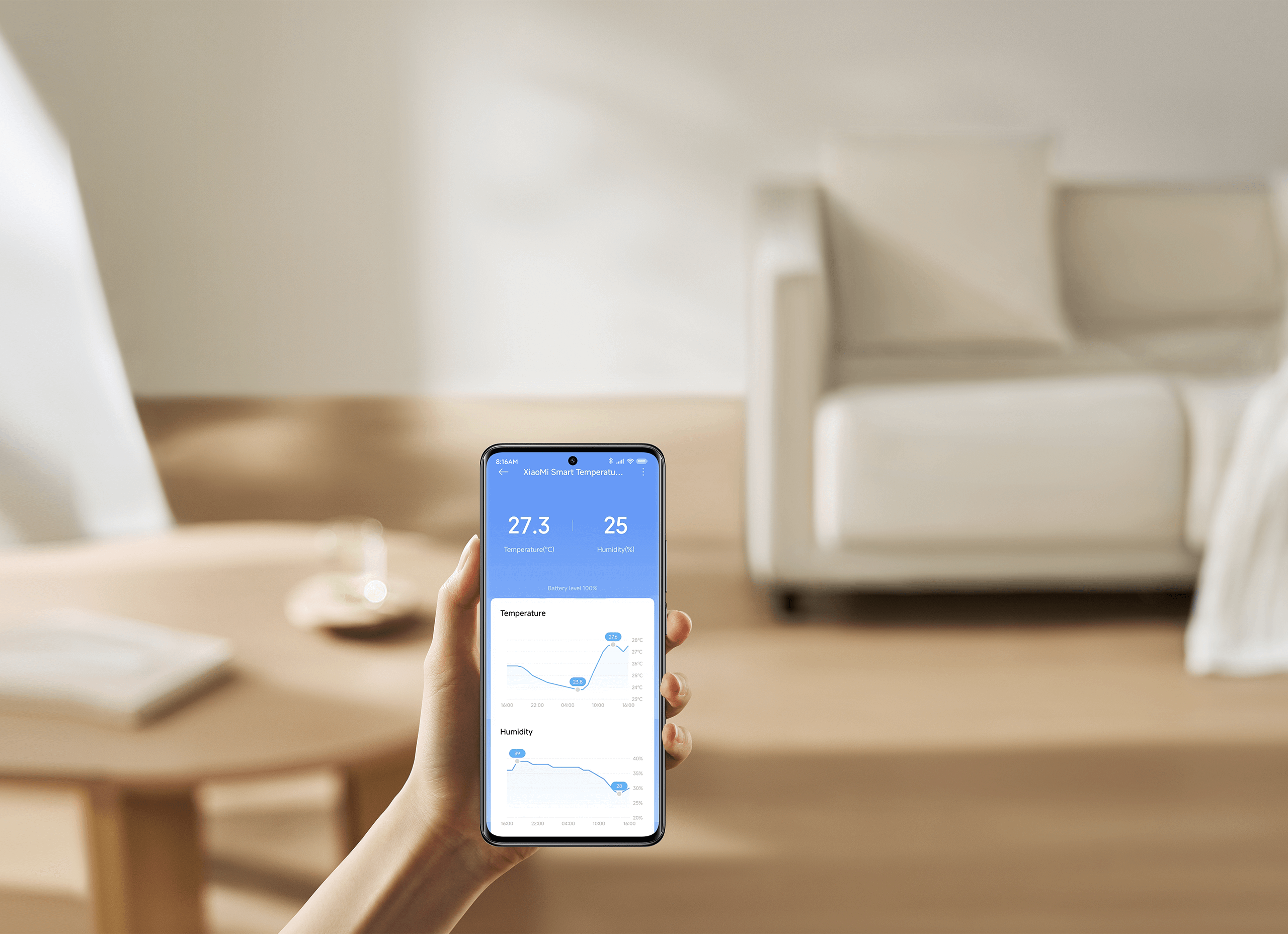 Графики за температура и влажност в приложението Xiaomi Home на смартфон