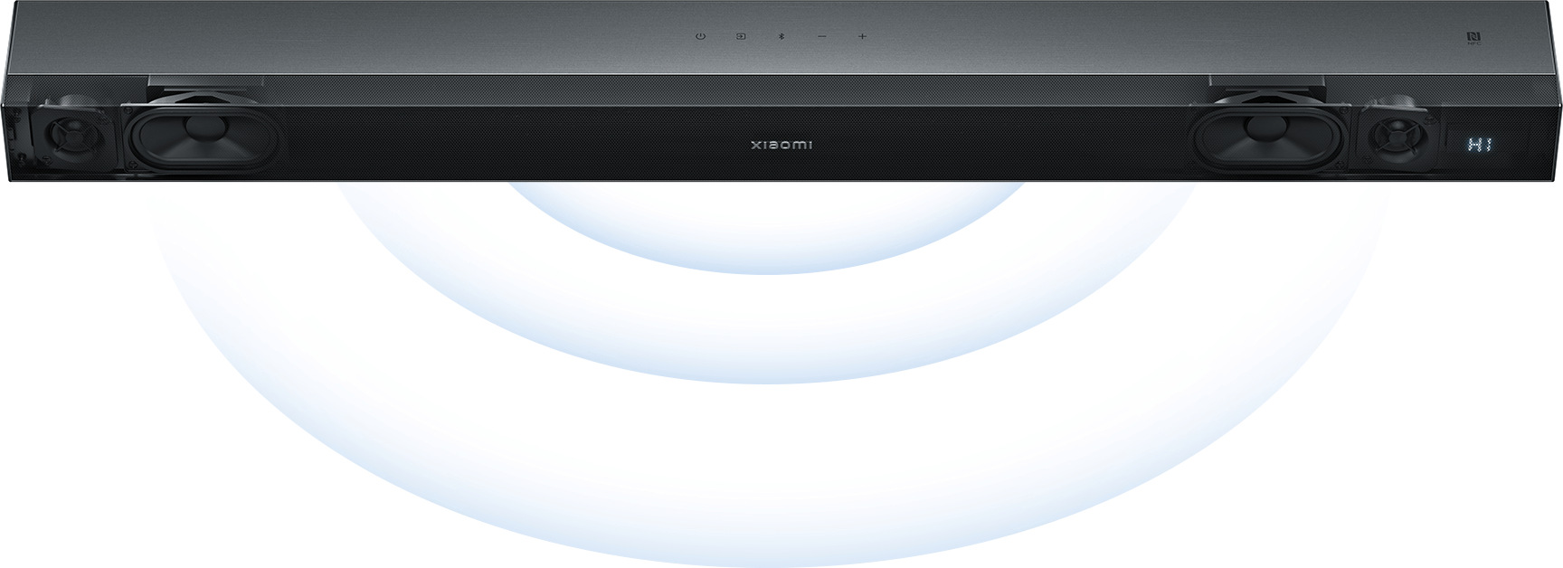 Xiaomi Soundbar Pro 2.0 ch NS5 в разрез с двата средно-нискочестотни и двата високочестотни говорителя